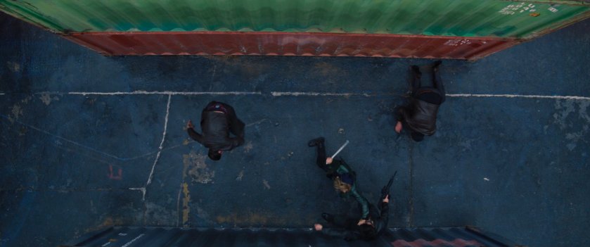 Sharon, Sam, Bucky, and Zemo in Madripoor container yard.