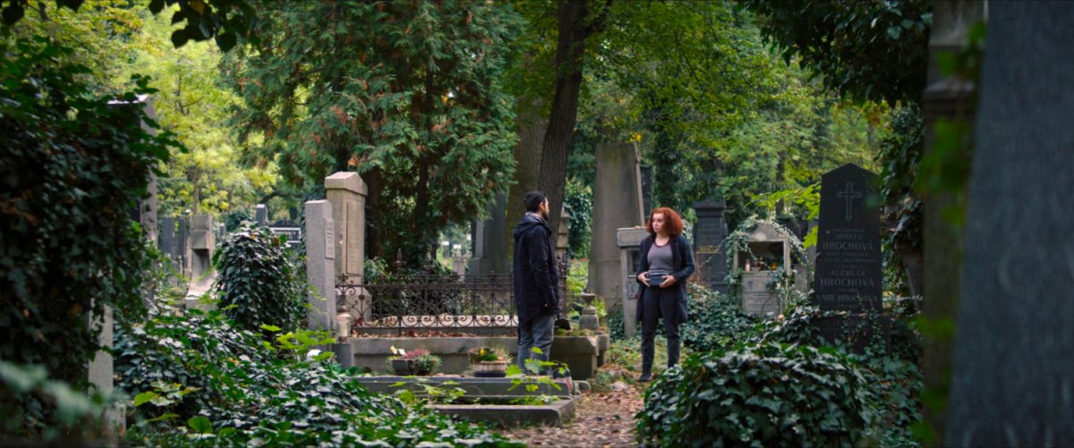 Karli and Nico in a Latvian cemetery.