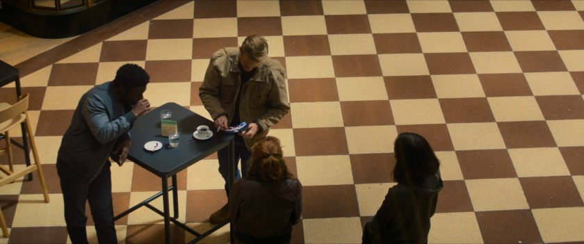 John and Lamar at an eatery in a Latvian indoor mall.