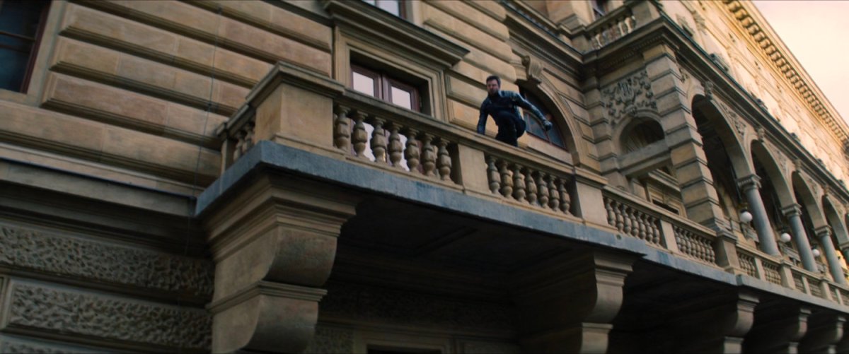 Bucky leaping off a Latvian balcony.