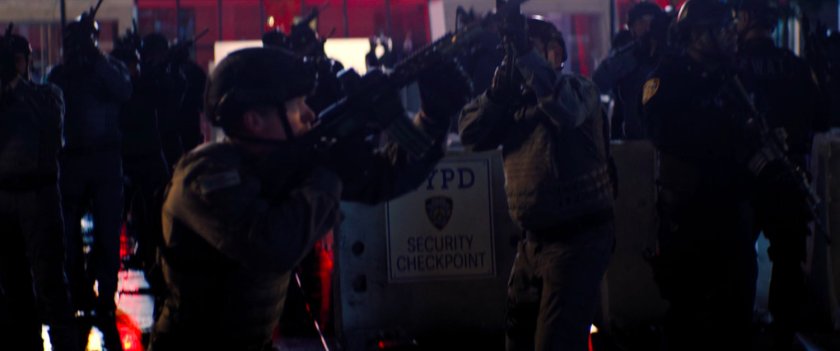 Police officers at plaza in front of GRC Headquarters.