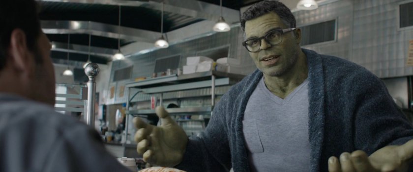 Smart Hulk in a small diner.