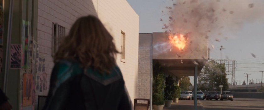 Vers watches explosion on nearby wall.