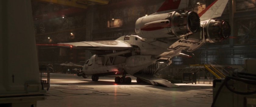 A quadjet parked in the Project Pegasus hangar.