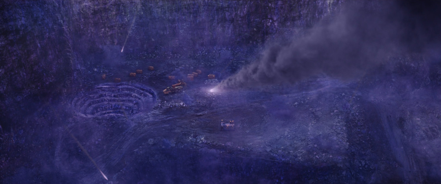 Aerial of meteorite heading into quarry on Lamentis-1.