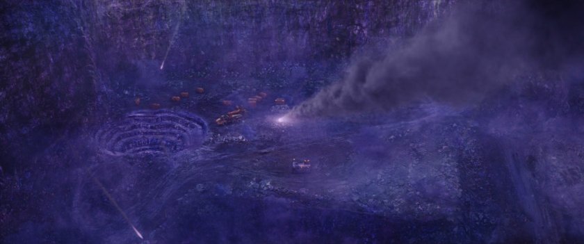 Aerial of meteorite heading into quarry on Lamentis-1.