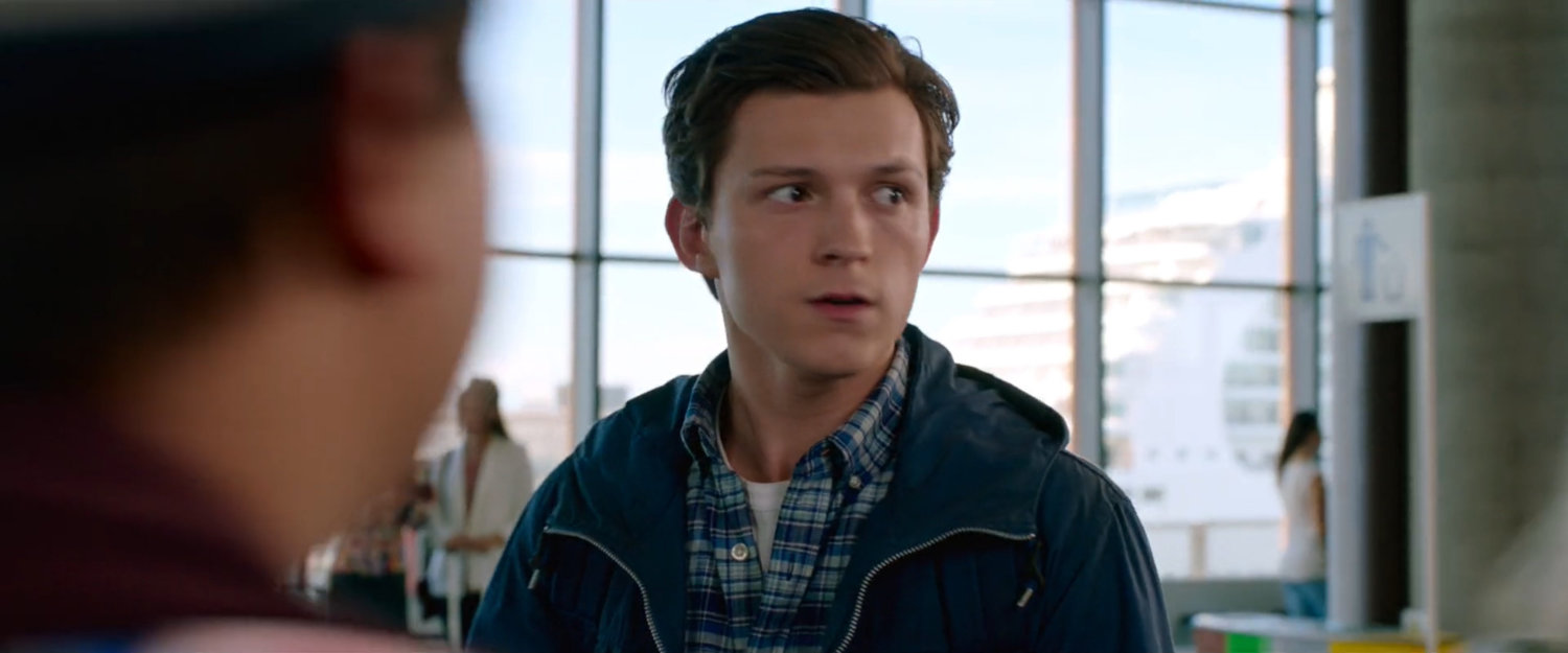 Peter Parker at a security checkpoint in Venice airport.