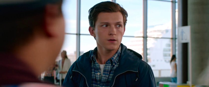 Peter Parker at a security checkpoint in Venice airport.