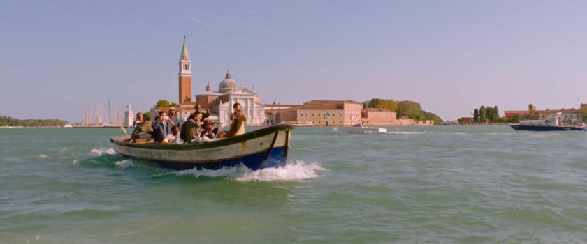 A small motor boat on the canals of Venice.
