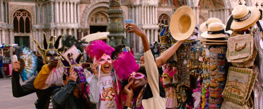 Students taking selfies in St Marks Square Venice