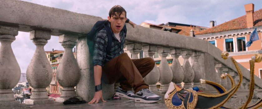 A wet Peter Parker on the Rialto Bridge.