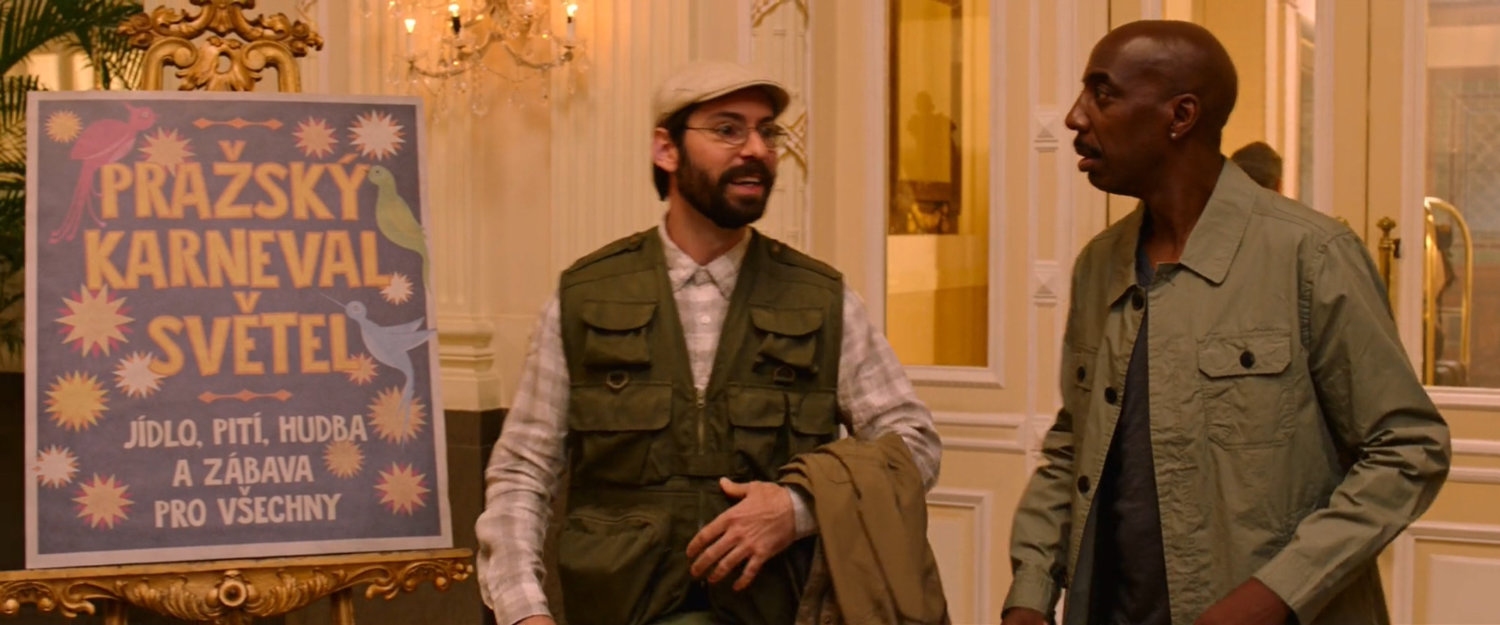 Interior lobby of Carlo IV hotel in Prague, with Mr Harrington and Mr Dell.