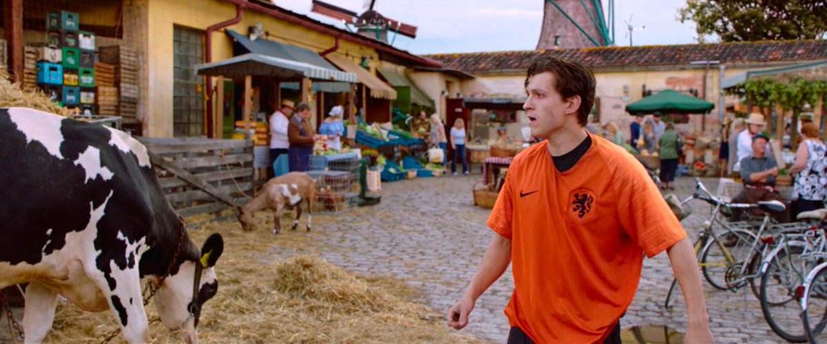 Peter Parker in a small town courtyard in the Netherlands.