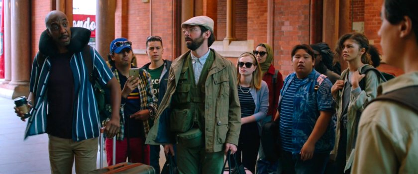 Students and teachers outside London train station.