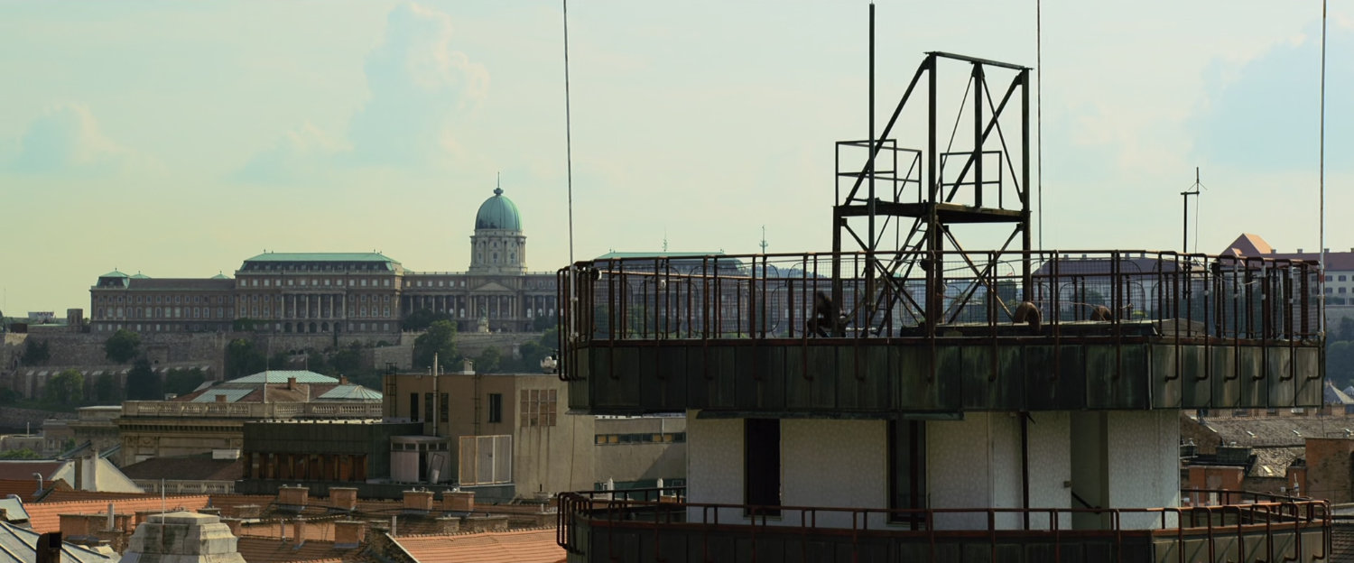 Buda Castle as seen over the rooftops of Budapest.