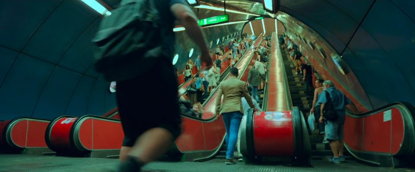 Interior of Budapest Subway escalators.