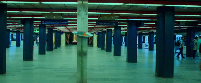 Interior of columns in Budapest subway.