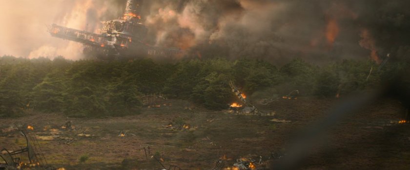 Aerial view of filed with Red Room Satellite debris.