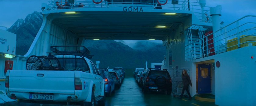 Natasha on the deck of a Norwegian auto ferry.