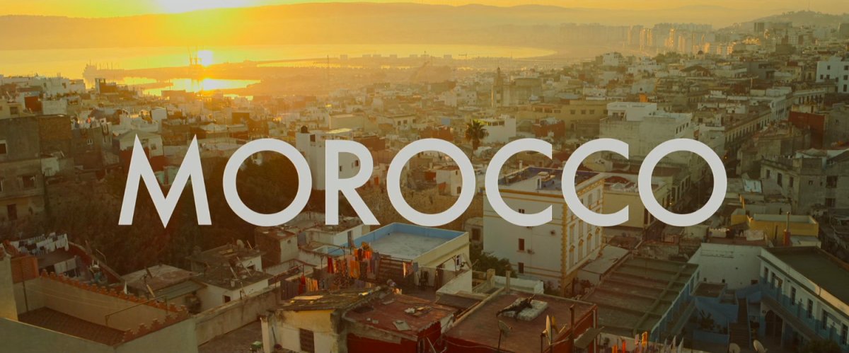 Aerial view of Morocco. Text: Morocco.