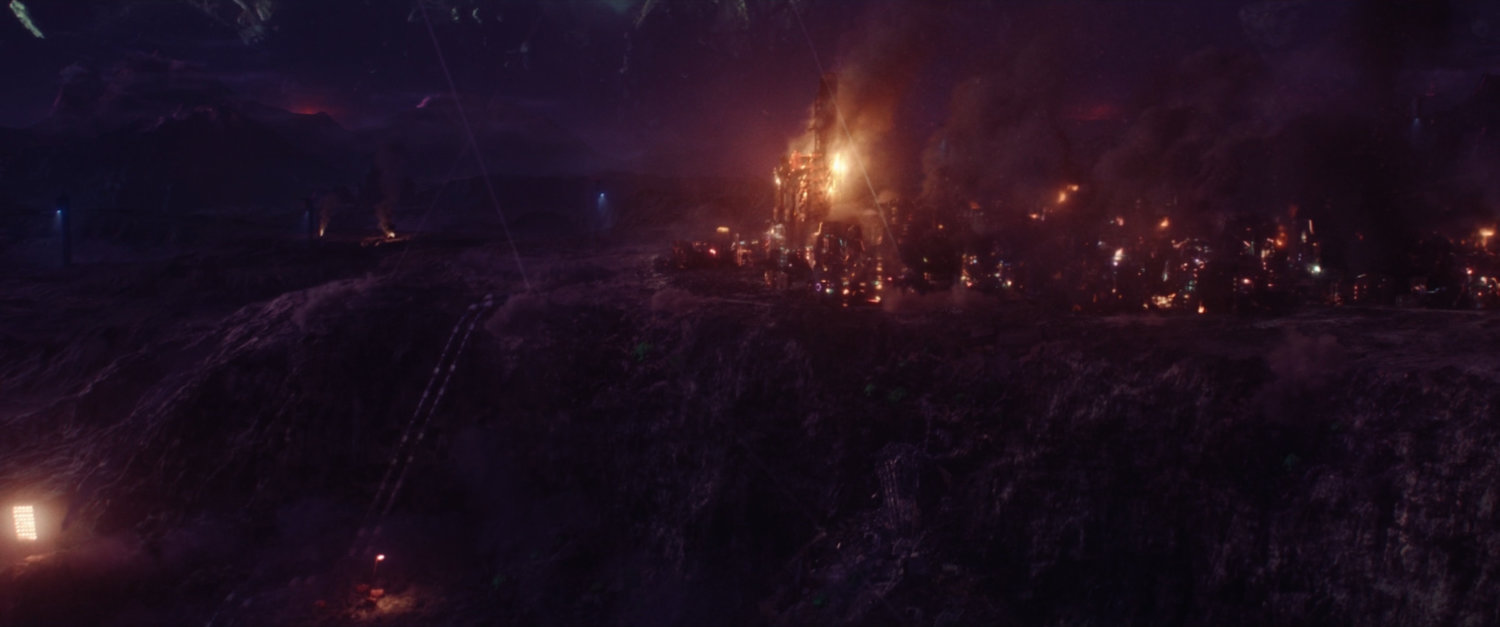 Explosions on Lamentis-1 at night.