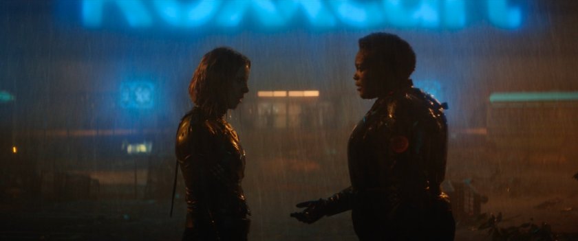 Sylvie and Hunter B-15 in the rain outside Roxxcart Store.