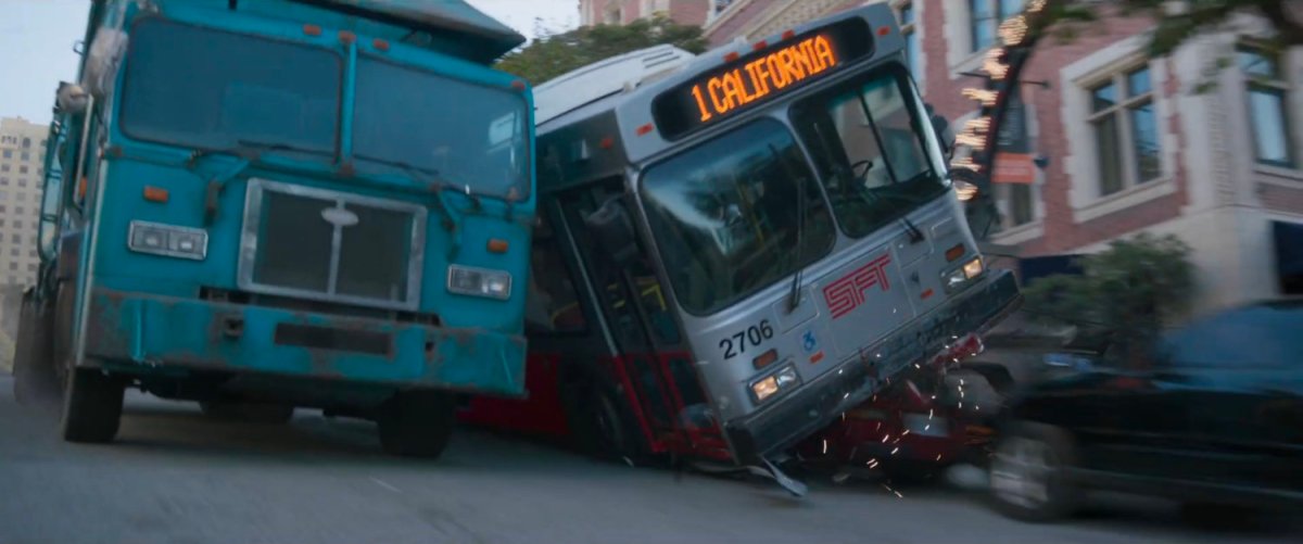 A San Francisco trash truck crashing into a metro bus.