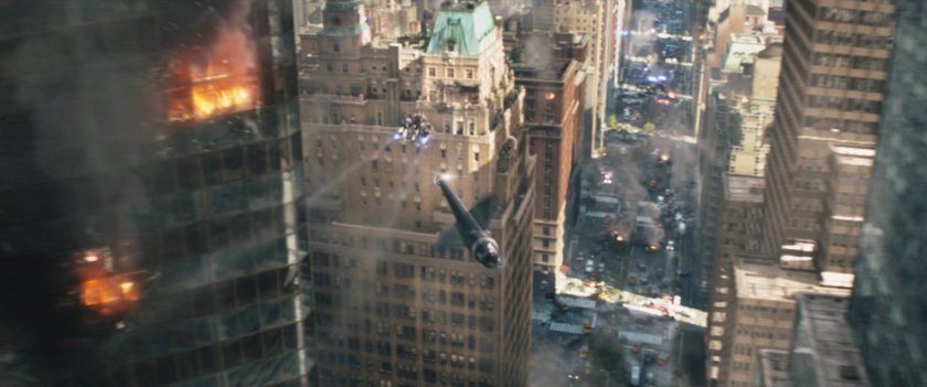 An arrow streaks towards a Chitauri warrior heading towards Bishop penthouse.