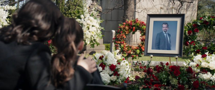 Kate and Eleanor Bishop at the funeral for father and husband Derick.