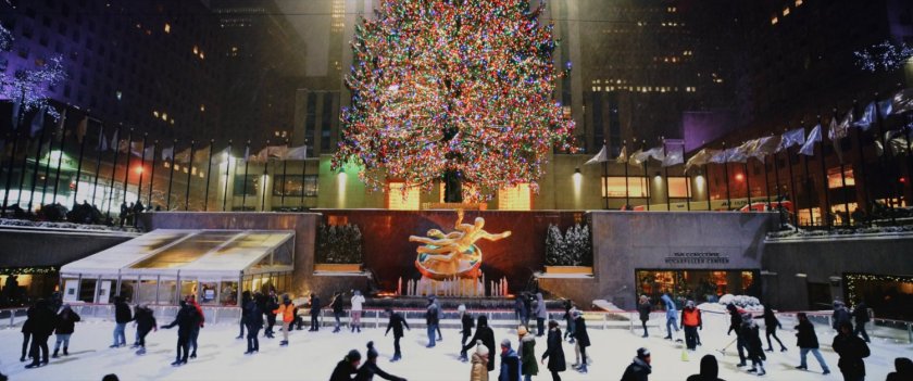 View of Ice Rink at Rockefeller Center in New York City.
