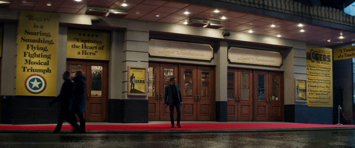 Clint outside of theater showing Rogers: The Musical.