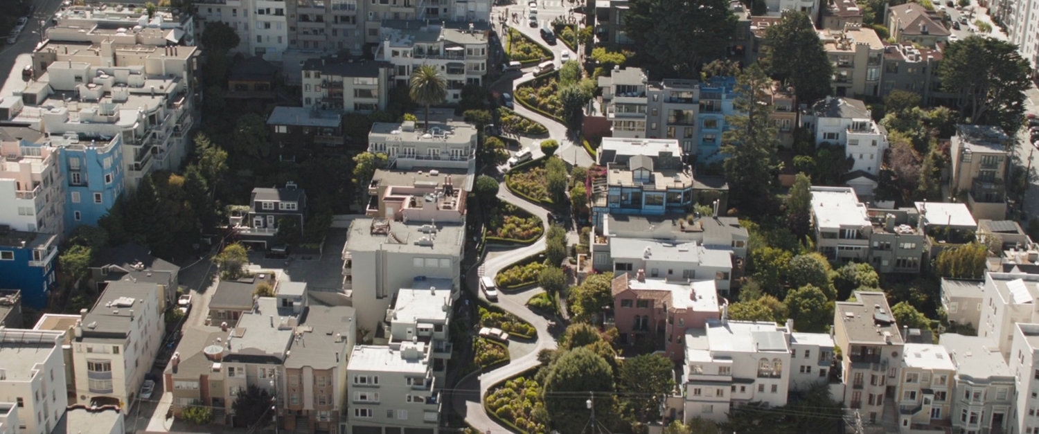 Aerial view of San Francisco and Lombard Street.