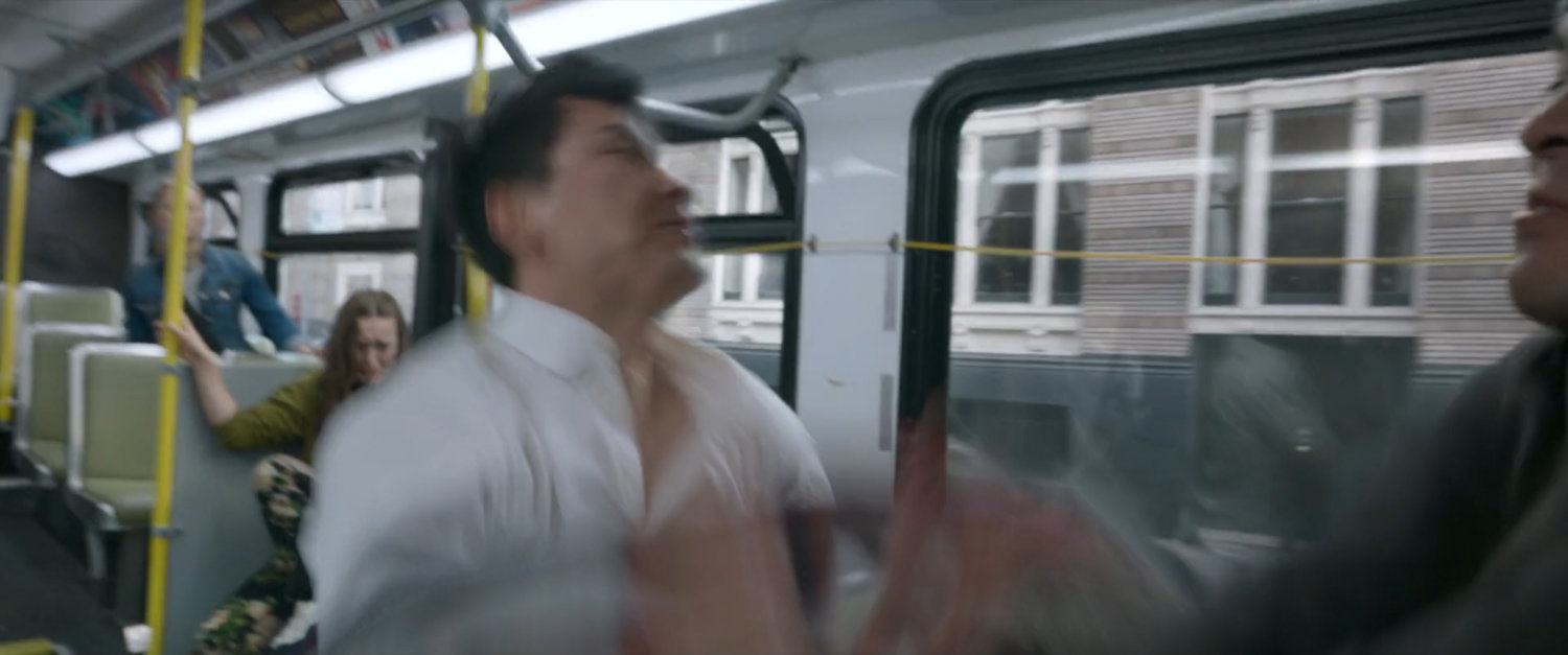 Shaun's jacket is ripped off on a San Francisco metro bus.