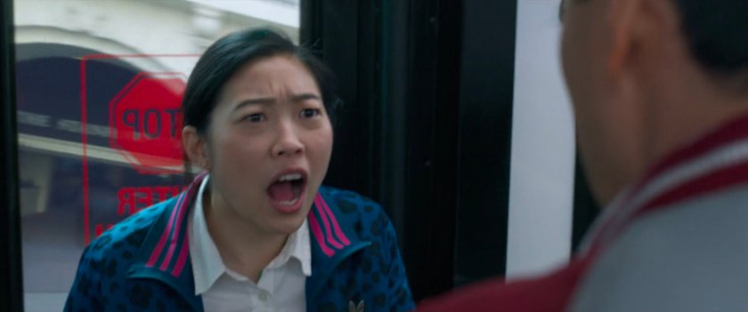 Close up of Katy yelling at Shaun.