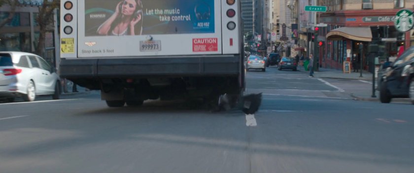 Debris falls off a San Francisco metro bus.