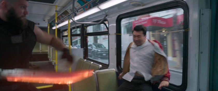 Shaun and RazorFist fight on a San Francisco metro bus.