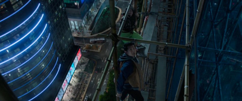 Shaun and Katy on skyscraper scaffolding in Macau.