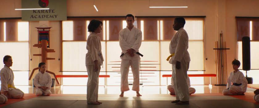 Students practice karate in a Brooklyn studio.