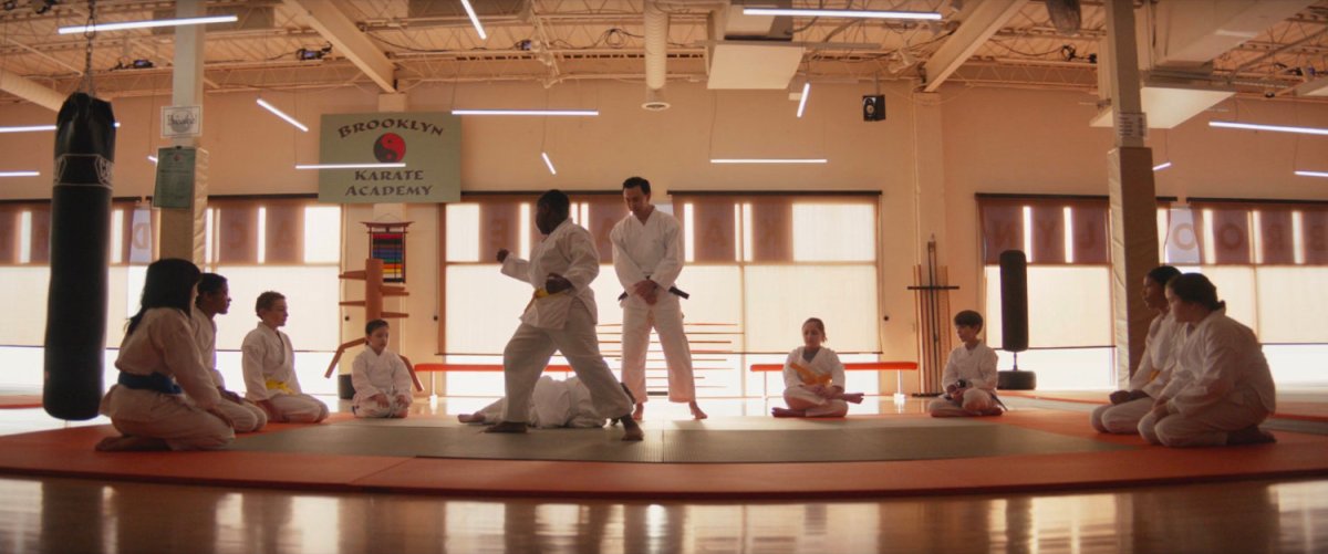 Students practice karate in a Brooklyn studio.