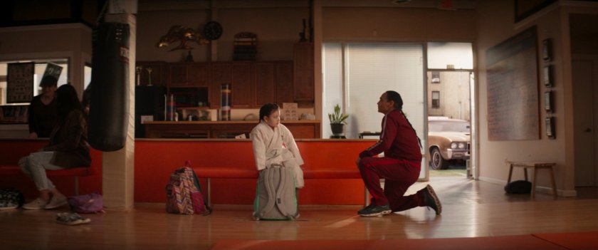 William and young Maya in Brooklyn karate studio.