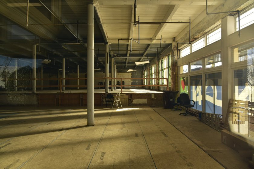 Behind the scenes photo of abandoned toy store filming location.