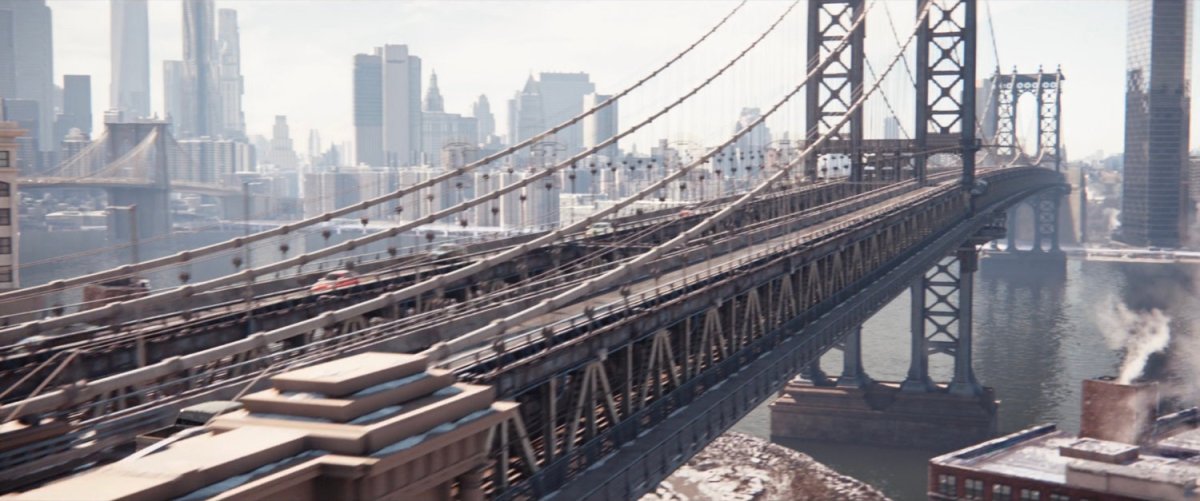 Aerial of Manhattan Bridge.