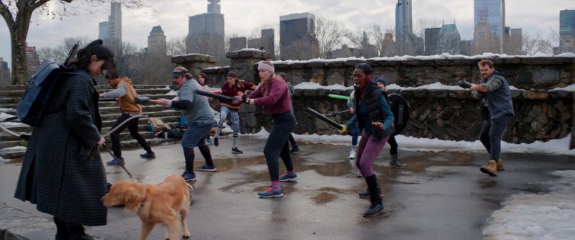 Kate with the LARPers practicing in Central Park.
