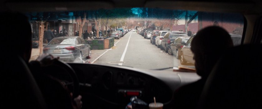 View from inside Trust-A-Bro van driving on New York street.