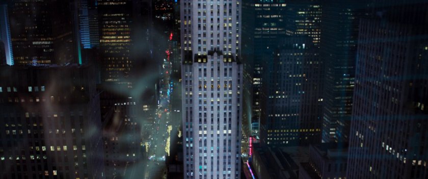 Aerial view of Rockefeller Center buildings.