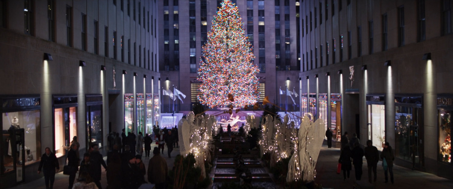 Rockefeller Center decorated for Christmas.
