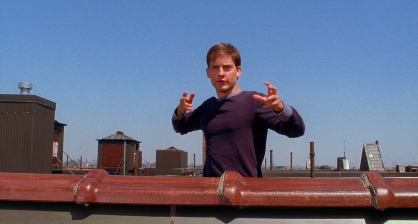 Peter Parker on a rooftop.