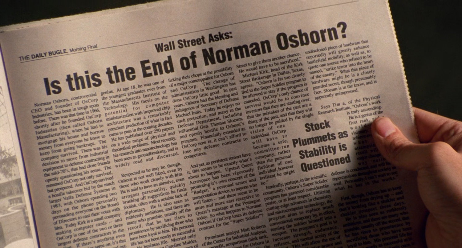 Newspaper closeup: Is this the end of Norman Osborn?
