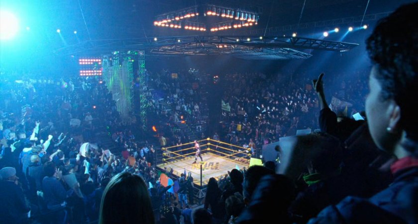 Interior of wrestling stadium.