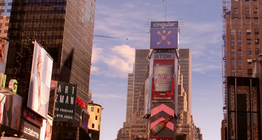 Green Goblin flies above Time Square.